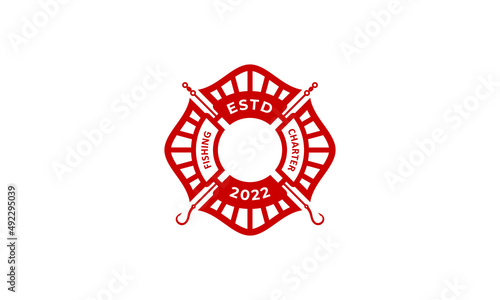 vector graphic illustration logo design for fishing charter in badge, emblem, stamp style