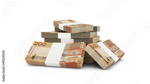3d rendering of Stack of Gambian dalasi notes. bundles of Gambian currency notes isolated on white background