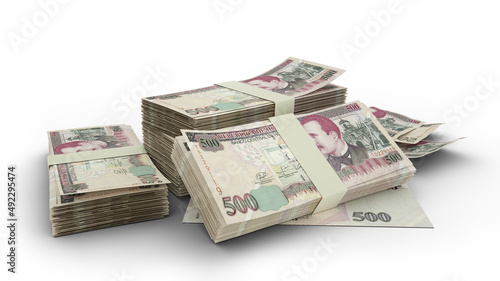 3D Stack of 500 Honduran lempira notes isolated on white background
