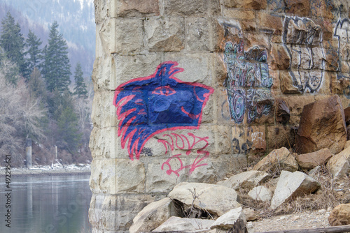 Graffiti on a bridge piling