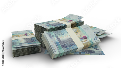 Tableau sur toile 3D Stack of 20 Kuwaiti dinar notes isolated on white background