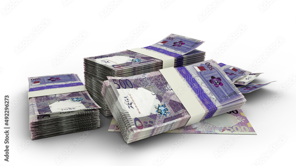 3D Stack of Qatar Riyal notes isolated 3D Stack of Qatar Riyal notes isolated