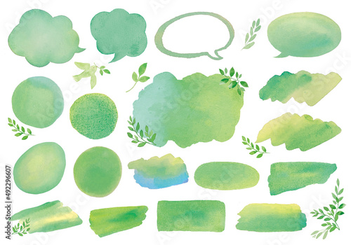 緑の水彩風吹き出しと見出し背景素材セット