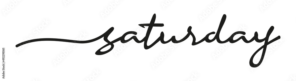Saturday Hand Writing Black Lettering Calligraphy Isolated on White Background. Days of the Week. Saturday Hand Writing Black Lettering Calligraphy Isolated on White Background. Days of the Week.