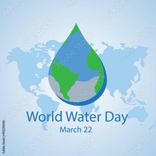 World Water Day vector banner. Planet Earth in the blue drop and text on white background.