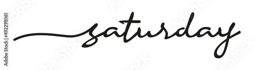 Saturday Hand Writing Black Lettering Calligraphy Isolated on White Background. Days of the Week.