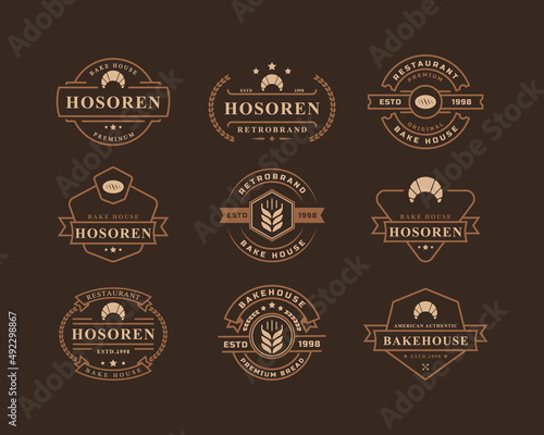 Set of Vintage Retro Badge for Bakery Shop Logos. Bread, Cake, Cafe Logo Vector Design Inspiration