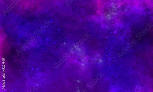 abstract night sky space watercolor background with stars. watercolor dark blue pink red gradient space nebula universe. Blue and pink gradient watercolor ombre leaks and splashes texture.