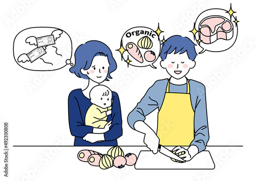 高級食材を使いたがる夫と心配する妻