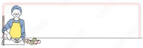 料理するシニア男性のフレーム