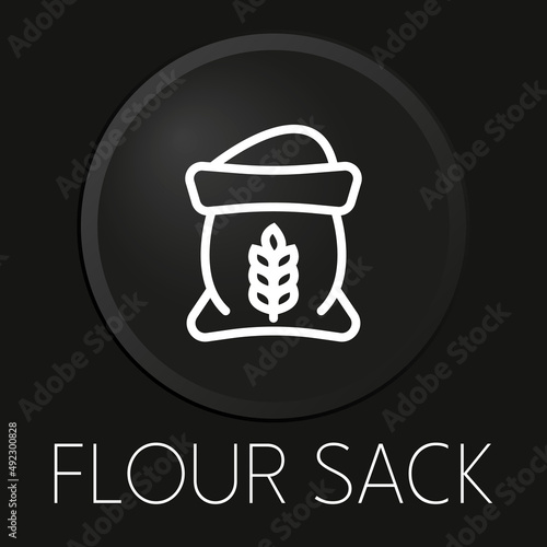 Flour sack minimal vector line icon on 3D button isolated on black background. Premium Vector.