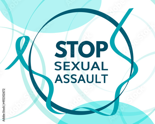 Sexual assault awareness month concept. Banner template with teal ribbon. Vector illustration