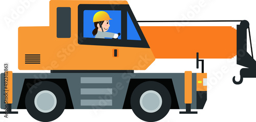 ラフテレーンクレーンを運転する女性作業員