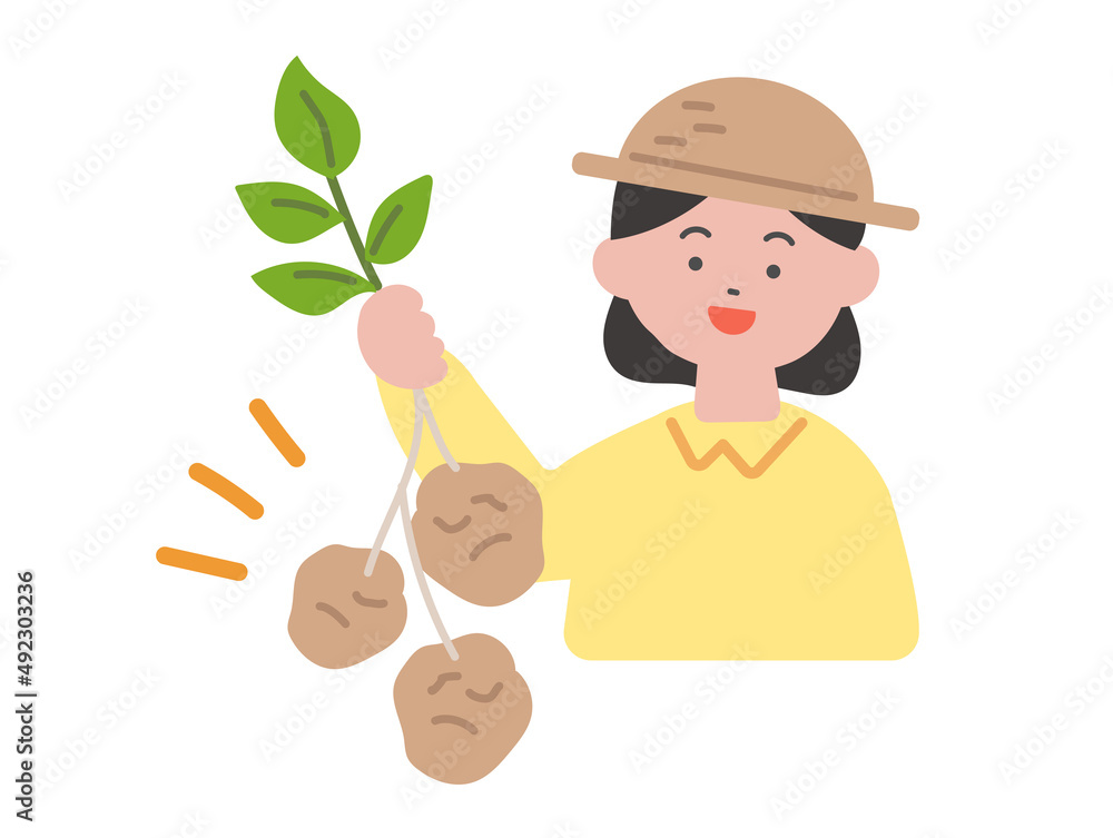 じゃがいも掘りを楽しむ女の子のイラスト Stock ベクター Adobe Stock