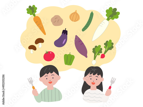 野菜を食べよう　子供の食育　イメージイラスト