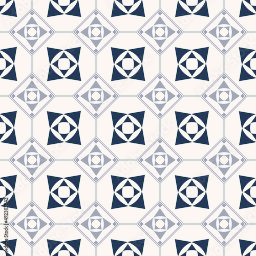 Vector ethnic blue color simple sino portuguese or peranakan neo classic style seamless pattern background. Use for fabric, interior decoration elements, upholstery, wrapping.