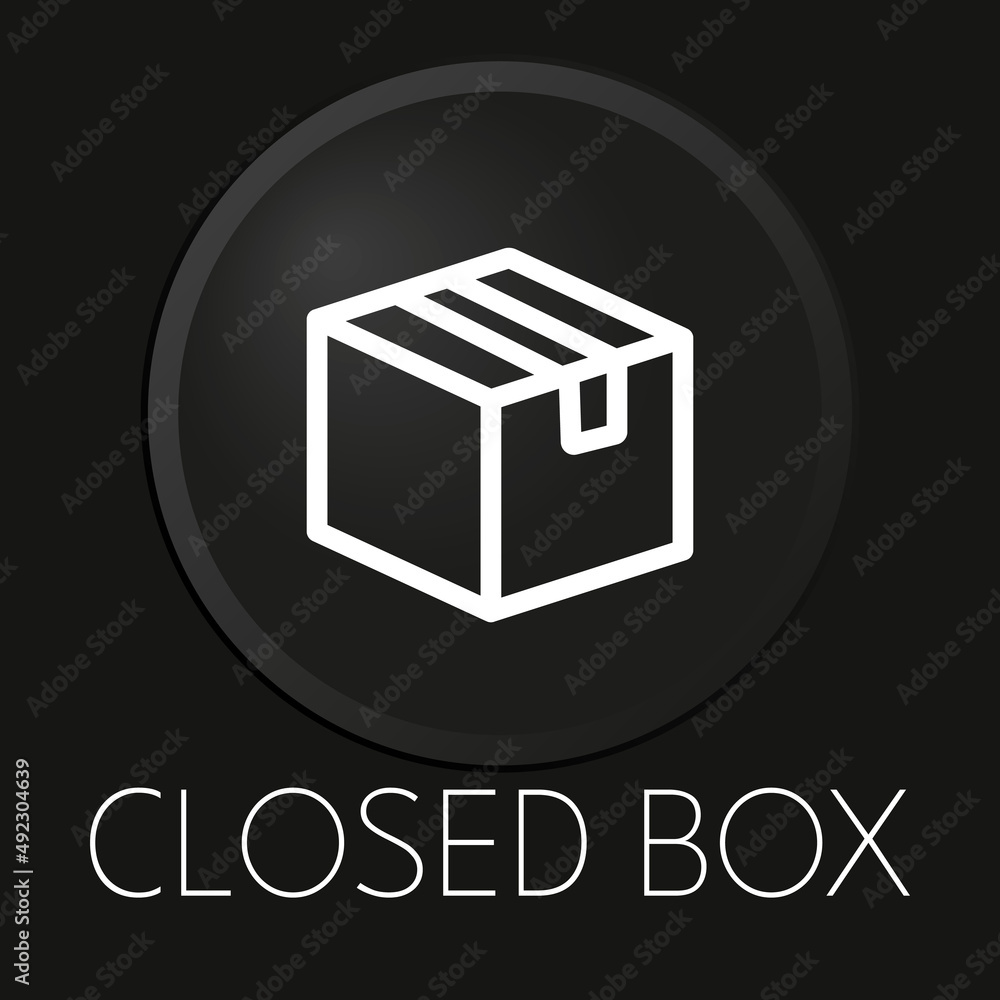 Closed box minimal vector line icon on 3D button isolated on black background. Premium Vector. Closed box minimal vector line icon on 3D button isolated on black background. Premium Vector.
