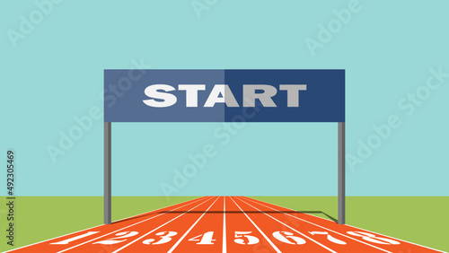 Abstract athletic track forward from start line. Business competition concept.