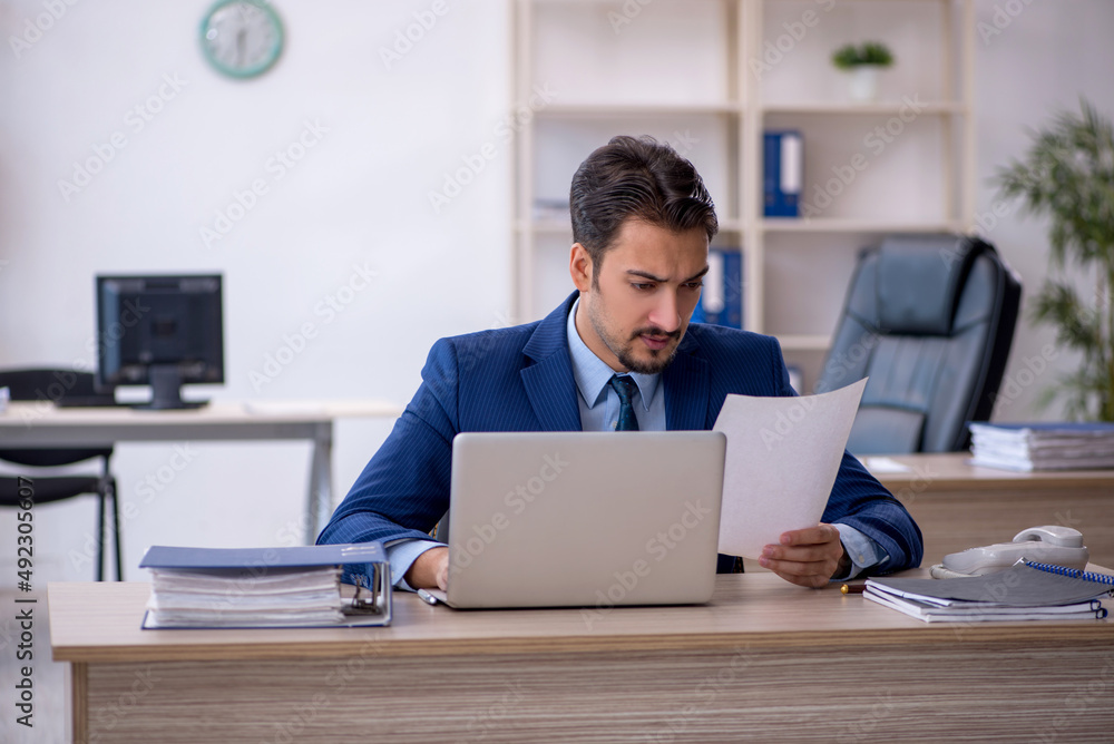 Young male employee working in the office Young male employee working in the office