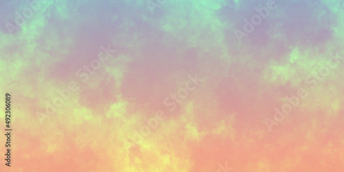 Abstract colorful background with watercolor, Drawing of bright sunrise, Sun in watercolor background, symmetric gradient stains, Colorful aquarelle fill, Made with yellow and orange grunge paints.