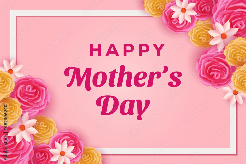 happy mother's day background illustration with floral and frame