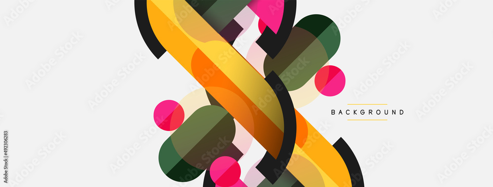 Geometric shapes composition abstract background. Circles lines and rectangles. Vector illustration for wallpaper banner background or landing page