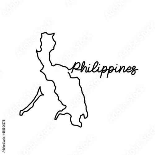 Philippines outline map with the handwritten country name. Continuous line drawing of patriotic home sign. A love for a small homeland. T-shirt print idea. Vector illustration.