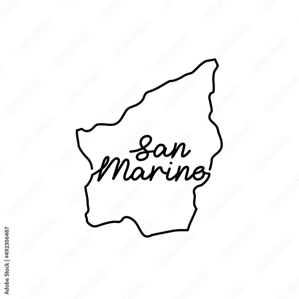 San Marino outline map with the handwritten country name. Continuous line drawing of patriotic home sign. A love for a small homeland. T-shirt print idea. Vector illustration.