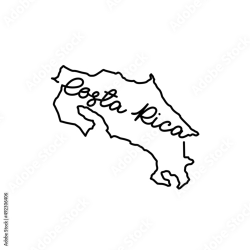 Costa Rica outline map with the handwritten country name. Continuous line drawing of patriotic home sign. A love for a small homeland. T-shirt print idea. Vector illustration.