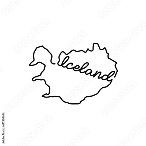Iceland outline map with the handwritten country name. Continuous line drawing of patriotic home sign. A love for a small homeland. T-shirt print idea. Vector illustration.