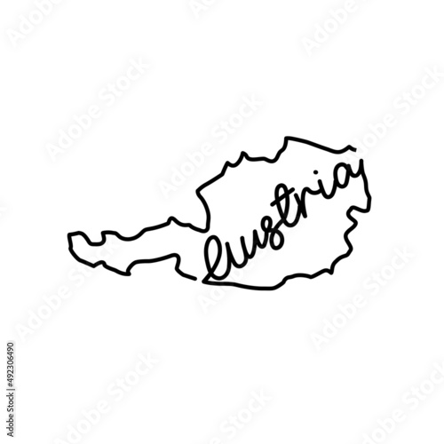 Austria outline map with the handwritten country name. Continuous line drawing of patriotic home sign. A love for a small homeland. T-shirt print idea. Vector illustration.