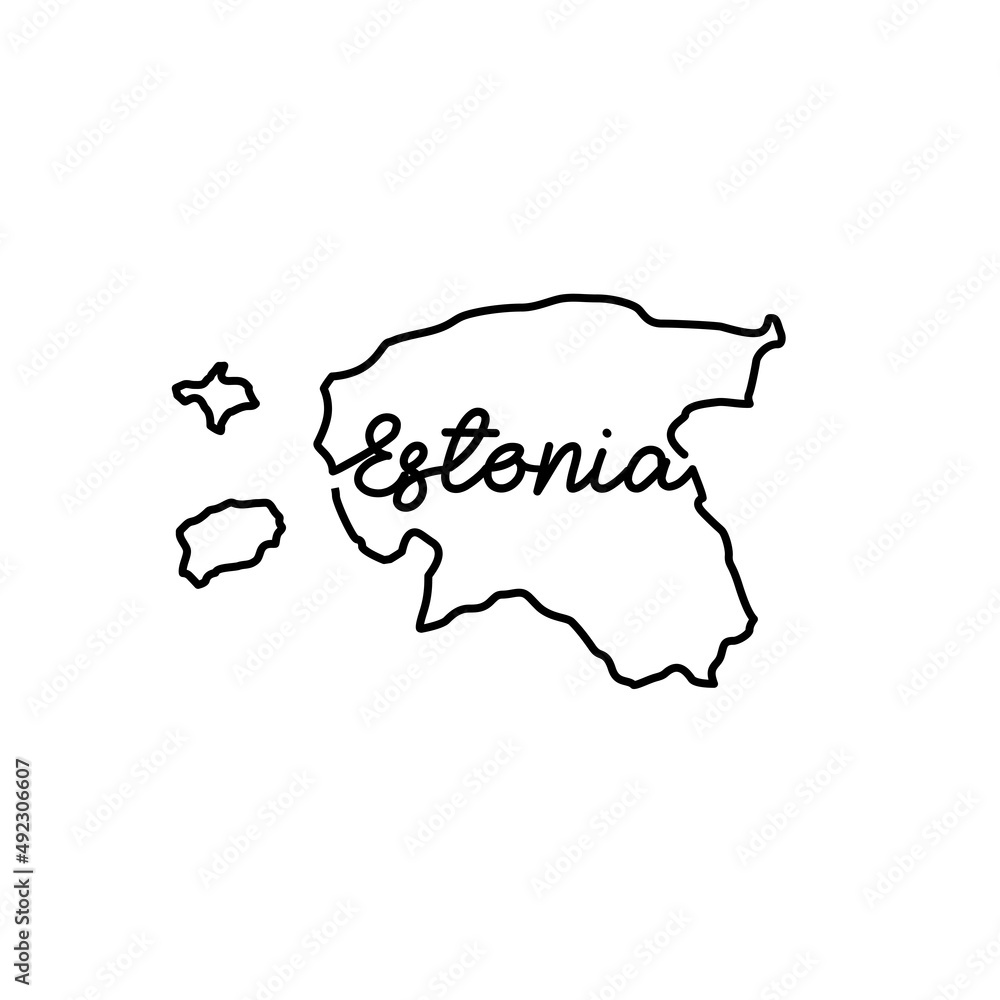 Estonia outline map with the handwritten country name. Continuous line drawing of patriotic home sign. A love for a small homeland. T-shirt print idea. Vector illustration. Estonia outline map with the handwritten country name. Continuous line drawing of patriotic home sign. A love for a small homeland. T-shirt print idea. Vector illustration.