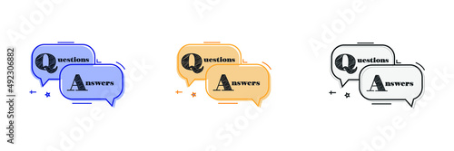 FAQ, questions and answers icon. Line, glyph and filled outline colorful version, Q and A speech outline and filled vector sign. Symbol, logo illustration. Vector graphics