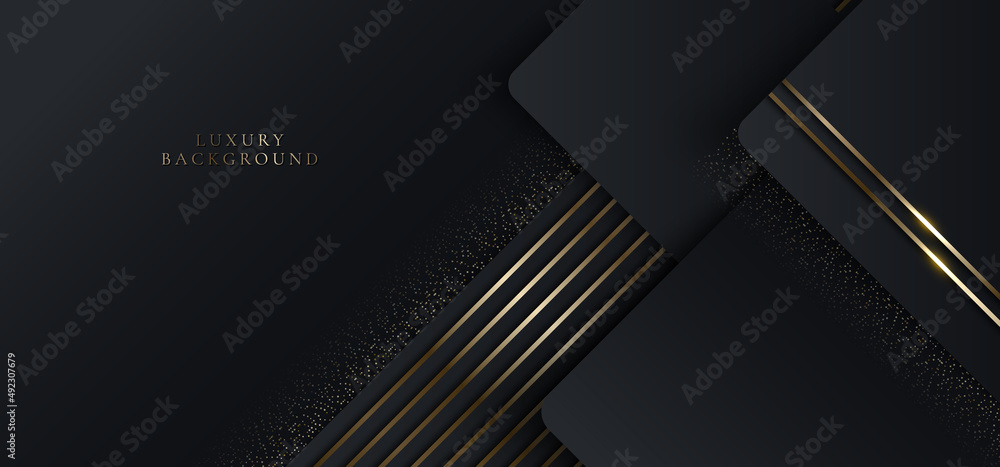 3D modern luxury template design black geometric and golden glitter ...