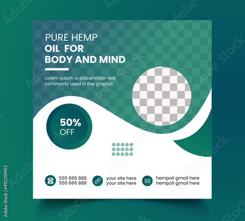 Natural hemp oil or Cbd product social media post square banner template