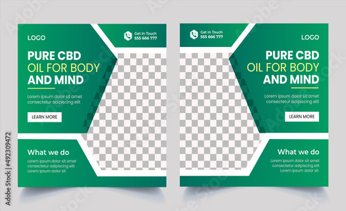 Natural hemp oil or Cbd product social media post square banner template
