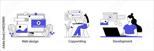 Obraz na plátně set of concepts on the theme of copywriting, cms development, web design