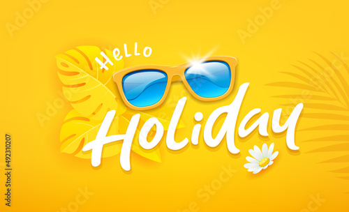Sunglasses with yellow leave holiday design background, Eps 10 vector illustration
