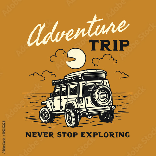 Vintage Hand Drawn Off Road Car Adventures Logo Label