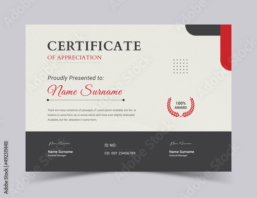 Red & Black Certificate Award Design Template, award diploma design template, Diploma Certificate vector template.