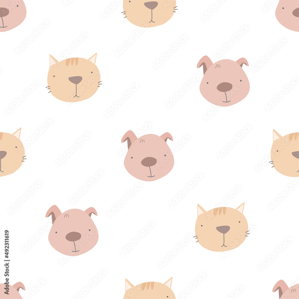 Seamless pattern with cute pets, dog, cat. simple flat vector. Hand drawing for children. animal theme. baby design for fabric, textile, wrapper, print. Seamless pattern with cute pets, dog, cat. simple flat vector. Hand drawing for children. animal theme. baby design for fabric, textile, wrapper, print.