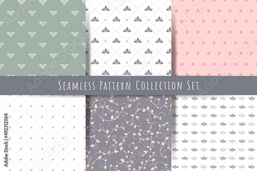 A set of simple minimalistic vintage seamless patterns. gentle light ornaments with branch, drops, shapes for prints, wallpapers, textiles. Vector graphics.