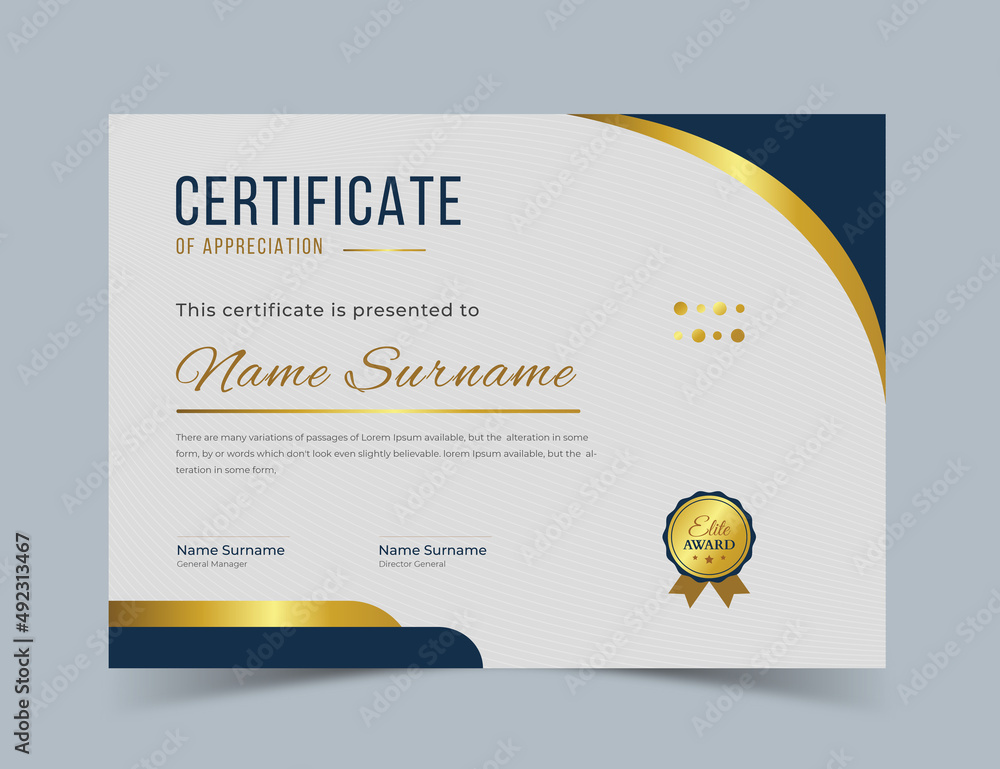 Obraz premium Golden color Certificate Award Design Template, Appreciation & Achievement Certificate Template Design, Premium template awards diploma