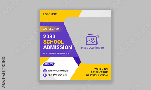 Kids school education admission social media post and web banner template