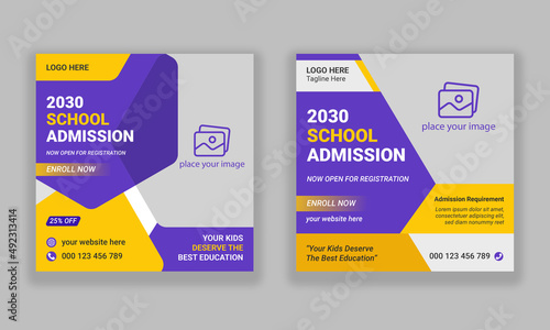 Kids school education admission social media post and web banner template