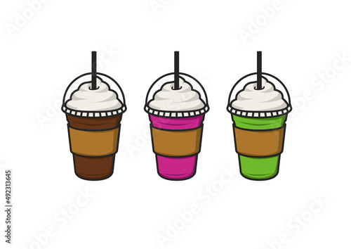 A drink with cream on it. (for takeout)