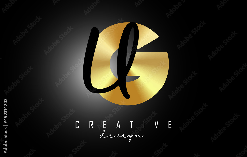 Golden Letters GU Logo with a minimalist design. Letters G and U with geometric and handwritten typography. Golden Letters GU Logo with a minimalist design. Letters G and U with geometric and handwritten typography.
