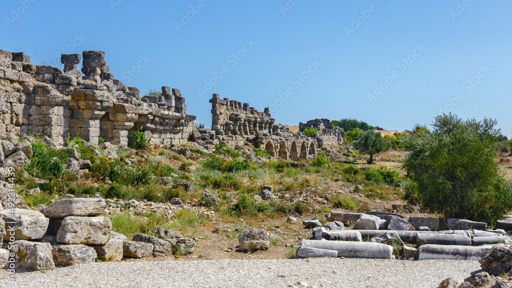 City wall of antique Side. Turkey. Manavgat. Antalya. Alania. Attractions Side