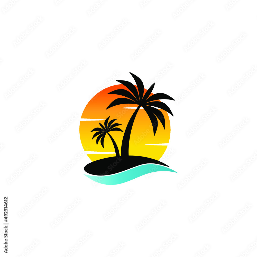 palm beach sunset vector simple and elegant design