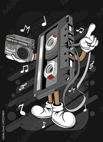 cartoon old cassette t-shirt design illustration